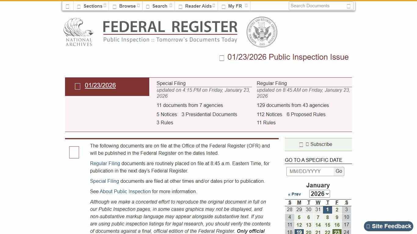 Federal Register :: Federal Register Documents Currently on Public Inspection